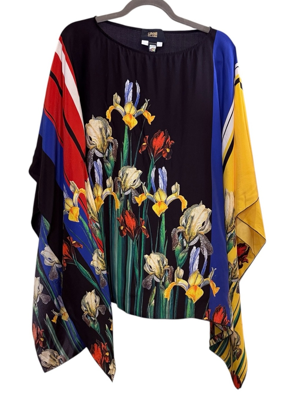 Roberto Cavalli Class Women’s Vintage Designer Floral Iris Flowy Silk Kaftan